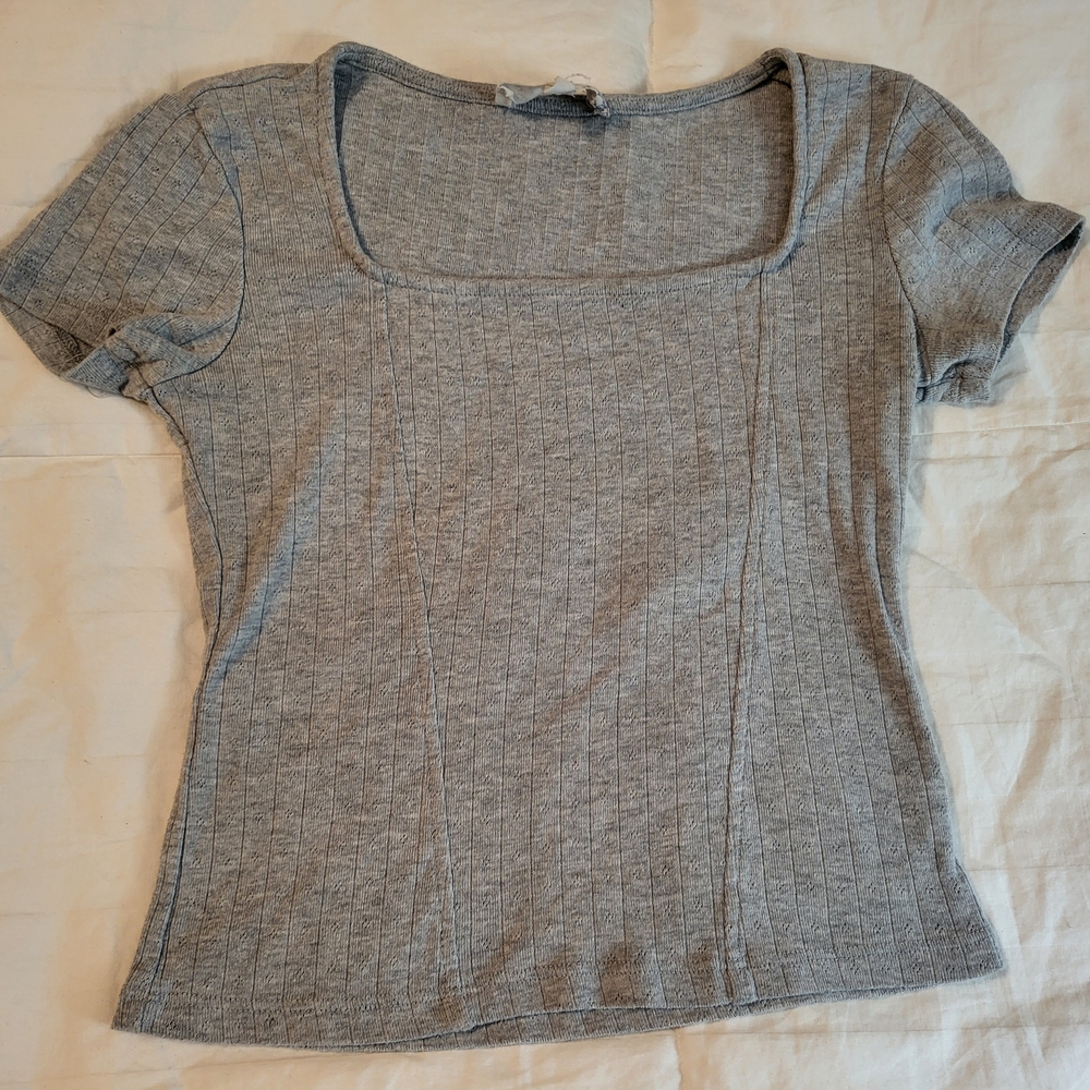 Pink Republic Juniors XS Gray Square Neck Short Sleeve Top